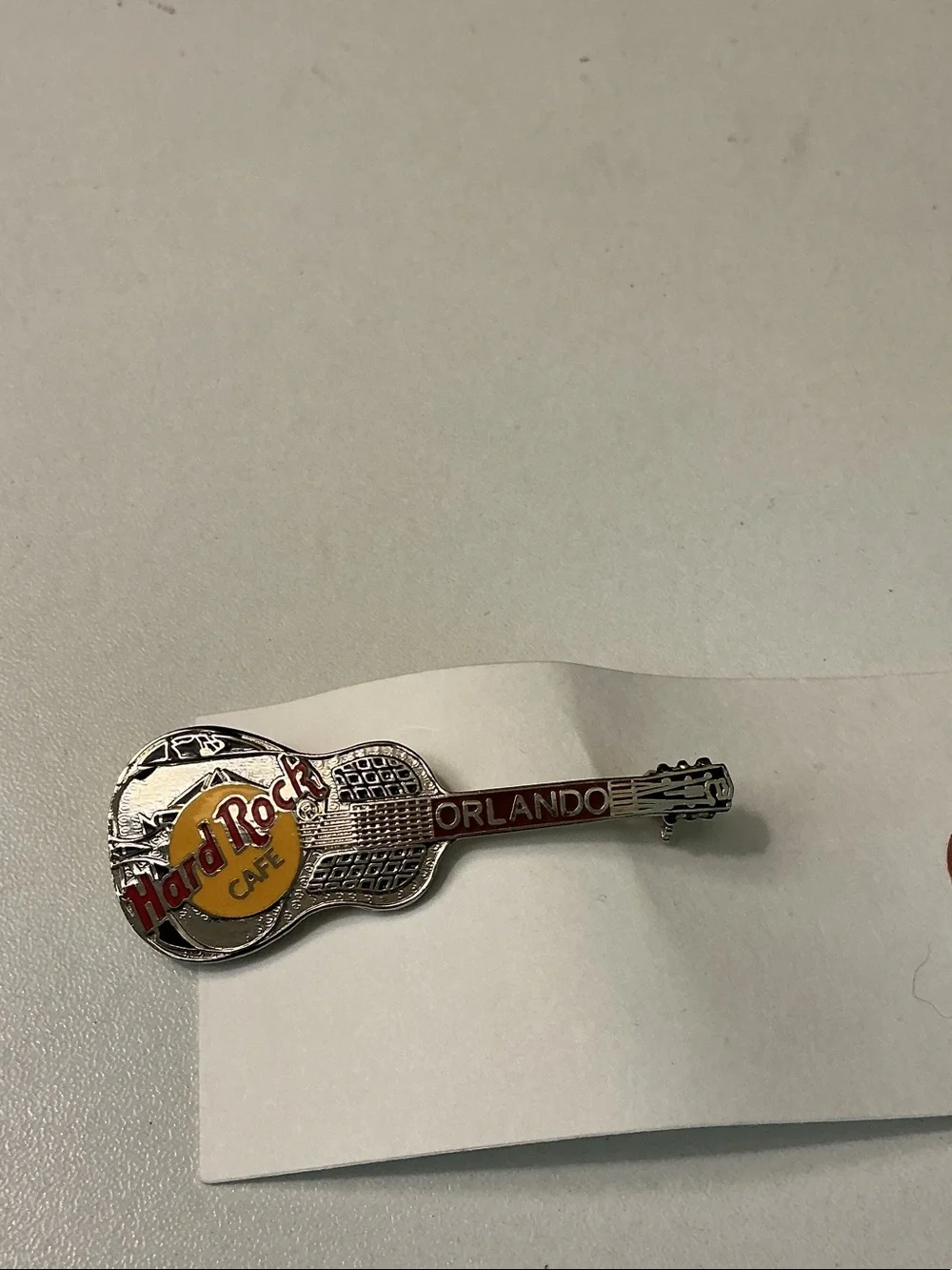 Hard Rock Cafe Orlando FL Guitar Pin in Silver, Red, Yellow NWOT
